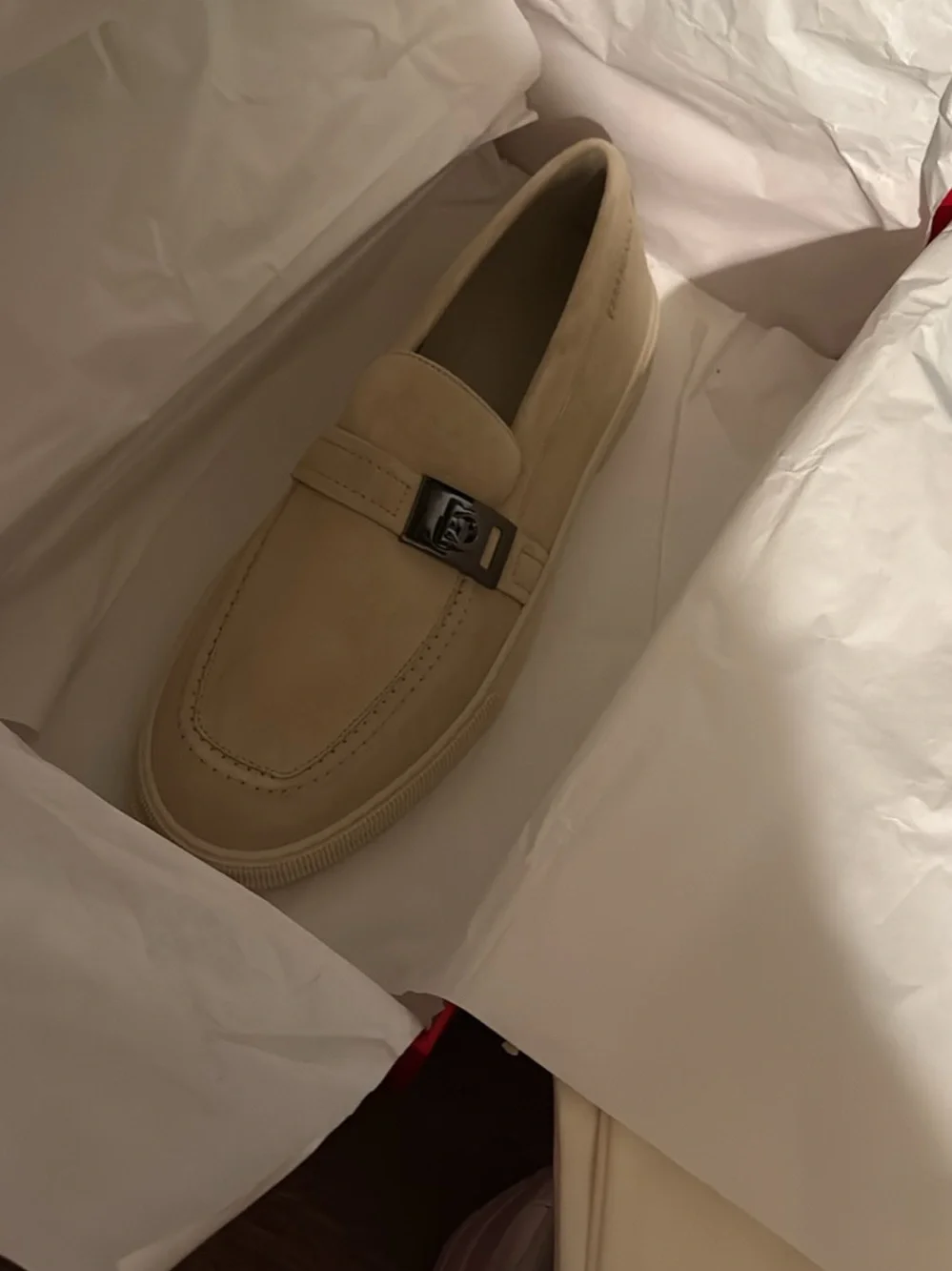 Salvatore Ferragamo Men’s Sand Suede Slip-On Loafer with Gancini Hardware